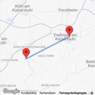 Karte Anfahrt von Endingen nach Kiechlingsbergen