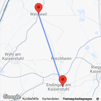 Karte Anfahrt von Endingen nach Weisweil